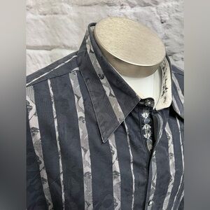 Robert Graham Button Down Black Beige‎ Abstract Flip Cuff Button Down Shirt